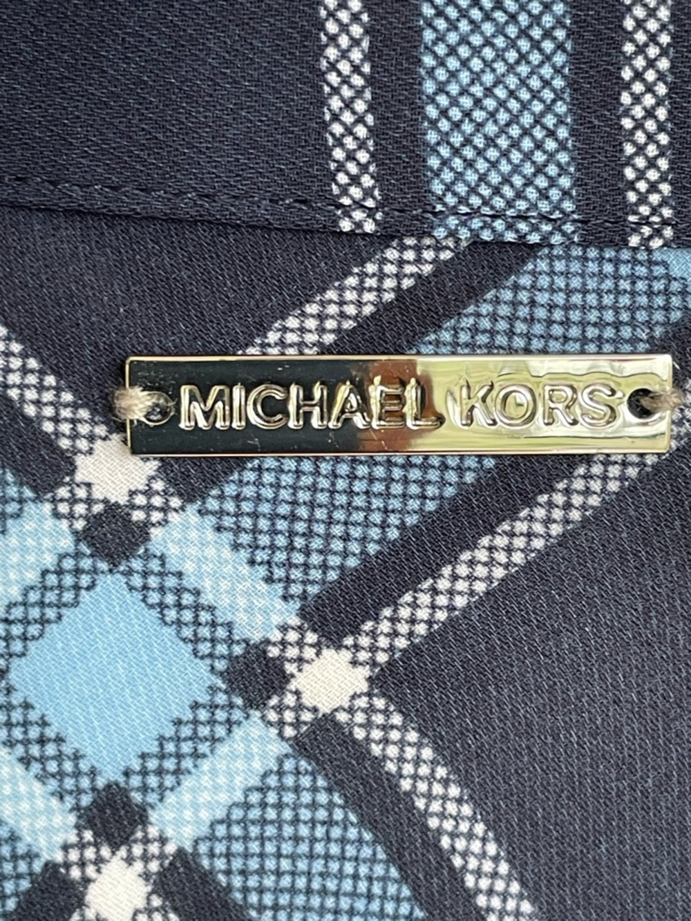 Michael Kors Navy and Light Blue Plaid Sleeveless Shirt Dress - Picture 5 of 8